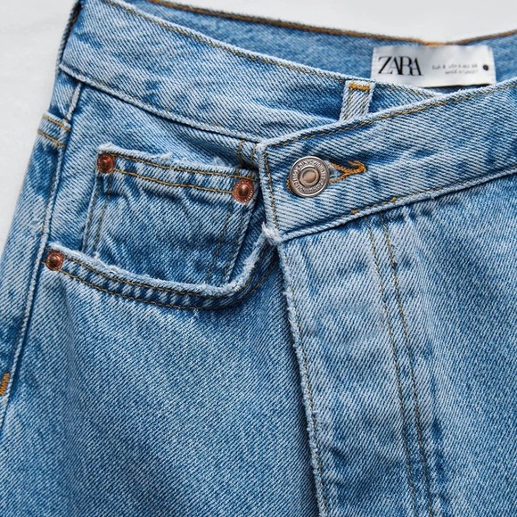 🔥NWT🔥 ZARA Asymmetric Crossover Waist Denim Maxi Skirt - Picture 7 of 13